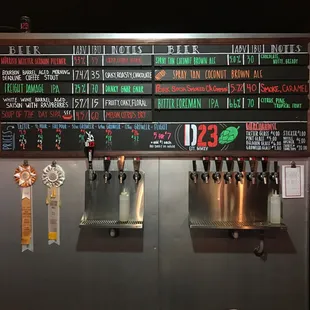 The current beer menu. Notice the prize ribbons!