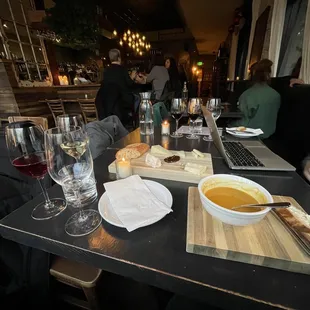 Epic cheese plate, epic soup, epic wine