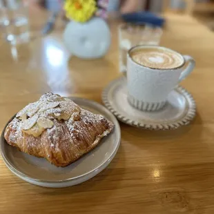 Almond croissant and a lavender latte