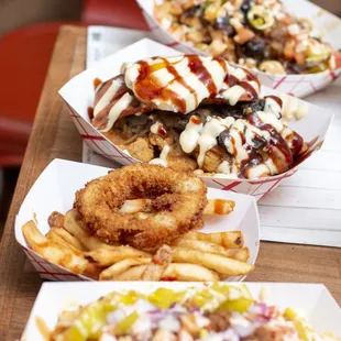 a variety of food items on a table