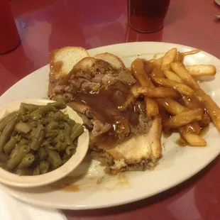 Open faced hot roast beef