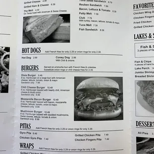 the menu of the restaurant