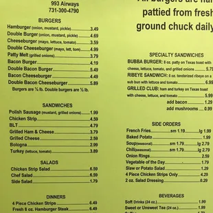 the menu for dixie castle