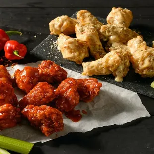 chicken wings, celery, and cheese