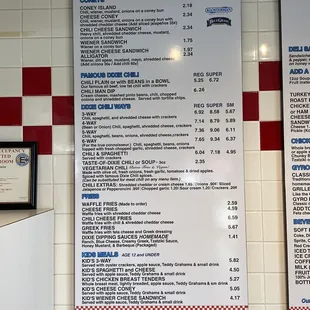 the menu and prices of the restaurant