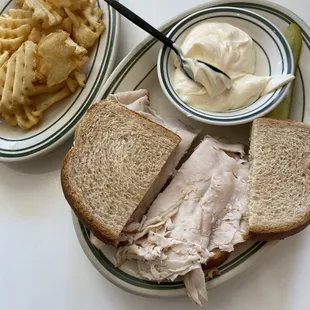 Double Turkey, waffle fries and chips