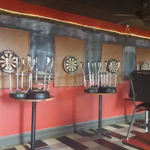 Their party room upstairs that has several dart boards.