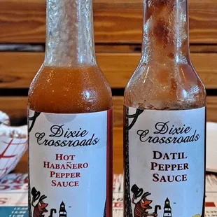 Hot Sauces on table.