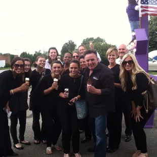 Office party take time out for ice cream.