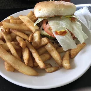 Single cheeseburger with fries