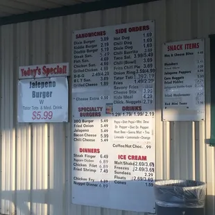 Menu as of May 2018