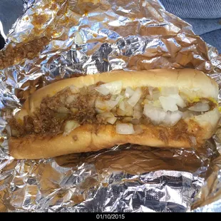 Outstanding Southern style Chili Dog.
