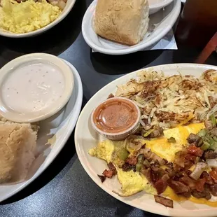 Loaded Omelette with Hashbrowns &amp; Biscuit &amp; Gravy