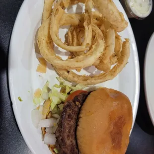 Burger and onion rings.  $24.   That's about $1 per onion ring.