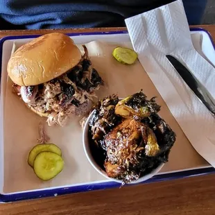 Pulled pork sandwich with Brussel sprouts