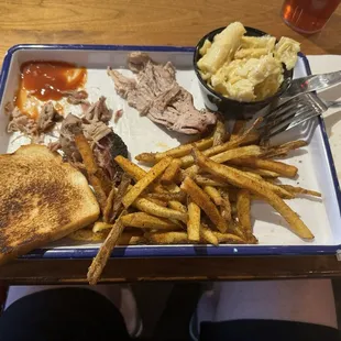 Pulled Pork Plate with Mac N Cheese and Seasoned Fries!!