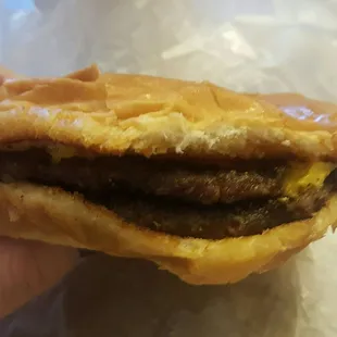 Saddest looking absolutely delicious burger ever! Seasoned meat!