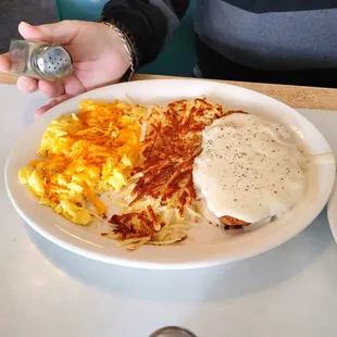 Chicken fried steak scrambled eggs