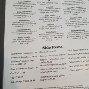 Sandwiches, wraps, sides menu