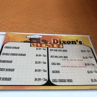 a menu for a restaurant