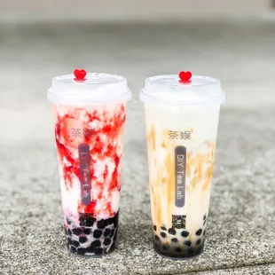 strawberry fresh milk w boba, Brown Sugar Fresh Milk w boba