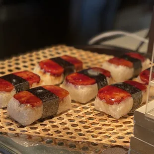 a tray of sushi