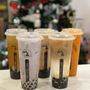 Classic Ruby Black Milk Tea, Lychee Green Tea, Taro Lover Milk Tea, White Peach Oolong Fresh Milk Tea, Thai Iced Tea