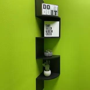 a corner of a green room