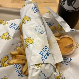 Silly bird wrap and fries