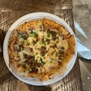 Chorizo and scallion pizza