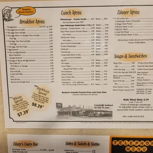 Breakfast side of menu