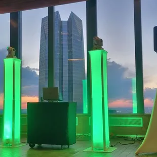 DJ service setup with green pillar lights in oklahoma