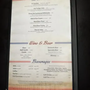 Dessert menu