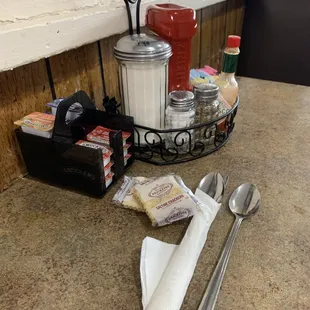 Standard condiments you find in a good old fashion diner.