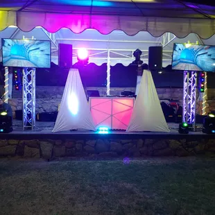 DJ Setup, sound, lights and video screens