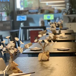 a long table with place settings