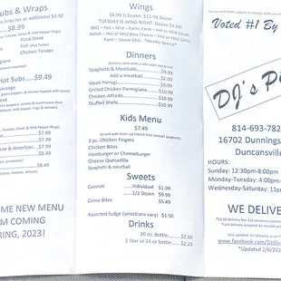 menu and prices