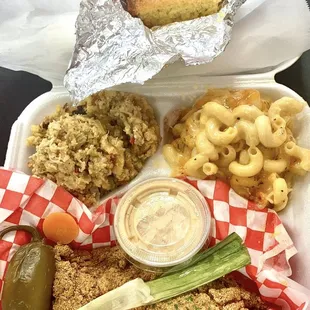 1 filet catfish, 2 sides, cornbread, and drink lunch special