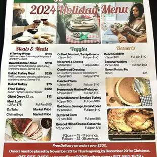 Thanksgiving and Christmas Holiday Menu
