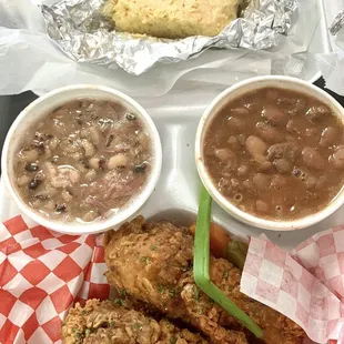 2 piece dark chicken, 2 sides, cornbread, and drink lunch special