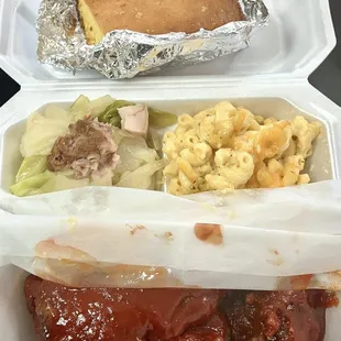 Meatloaf with 3 sides, cornbread, and drink dinner. Sweet yams were included.