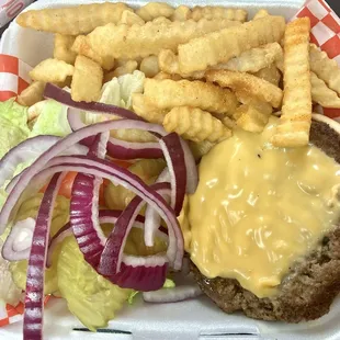 Cheeseburger with fries and drink lunch special