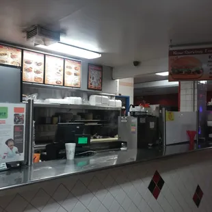 the counter area of a restaurant