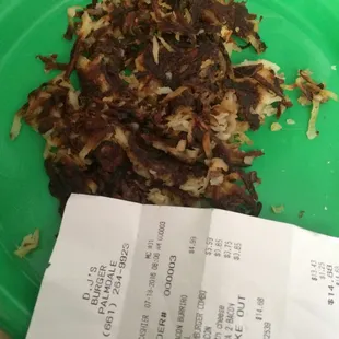 Hash browns that I pulled out of my breakfast burrito. Absolutely disgusting!