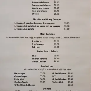 the menu for the restaurant