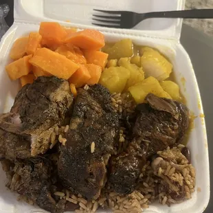 Jerk Chicken Rice and Peas potato &amp; chickpea Candied Yams