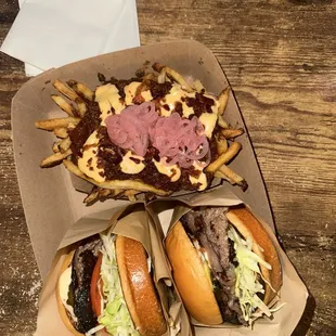 DJs Oklahoma burger &amp; dirty fries