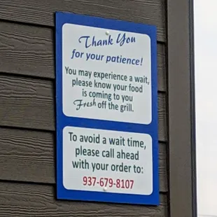 Phone number to call ahead