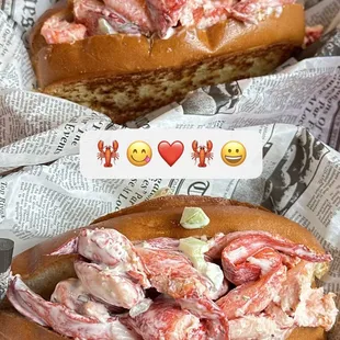 Maine Lobster Rolls. (･‿･) Delicious cold chunks of tender lobster meat nestled in a warm soft roll.#EatLocal @ #DJ&apos;sClamShack