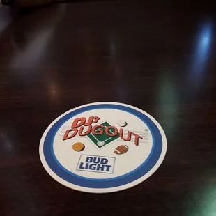 a sticker on a table